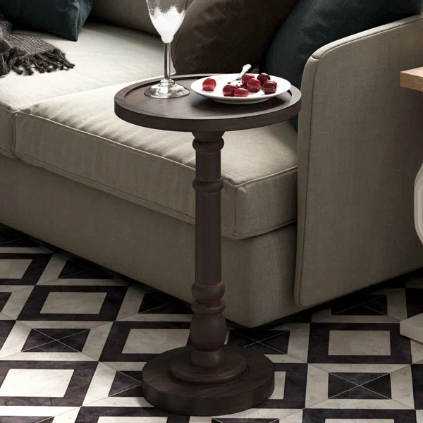STKT Pedestal Small Drinking Table, Farmhouse Round Tray Top End Table, Distressed Brown | Wayfair North America