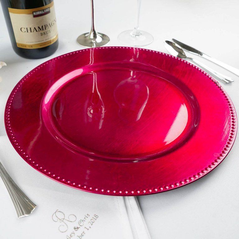 Efavormart 6 pcs 13" Fushia Beaded Round Charger Plates for Tabletop Decor Holiday Wedding Cateri... | Walmart (US)