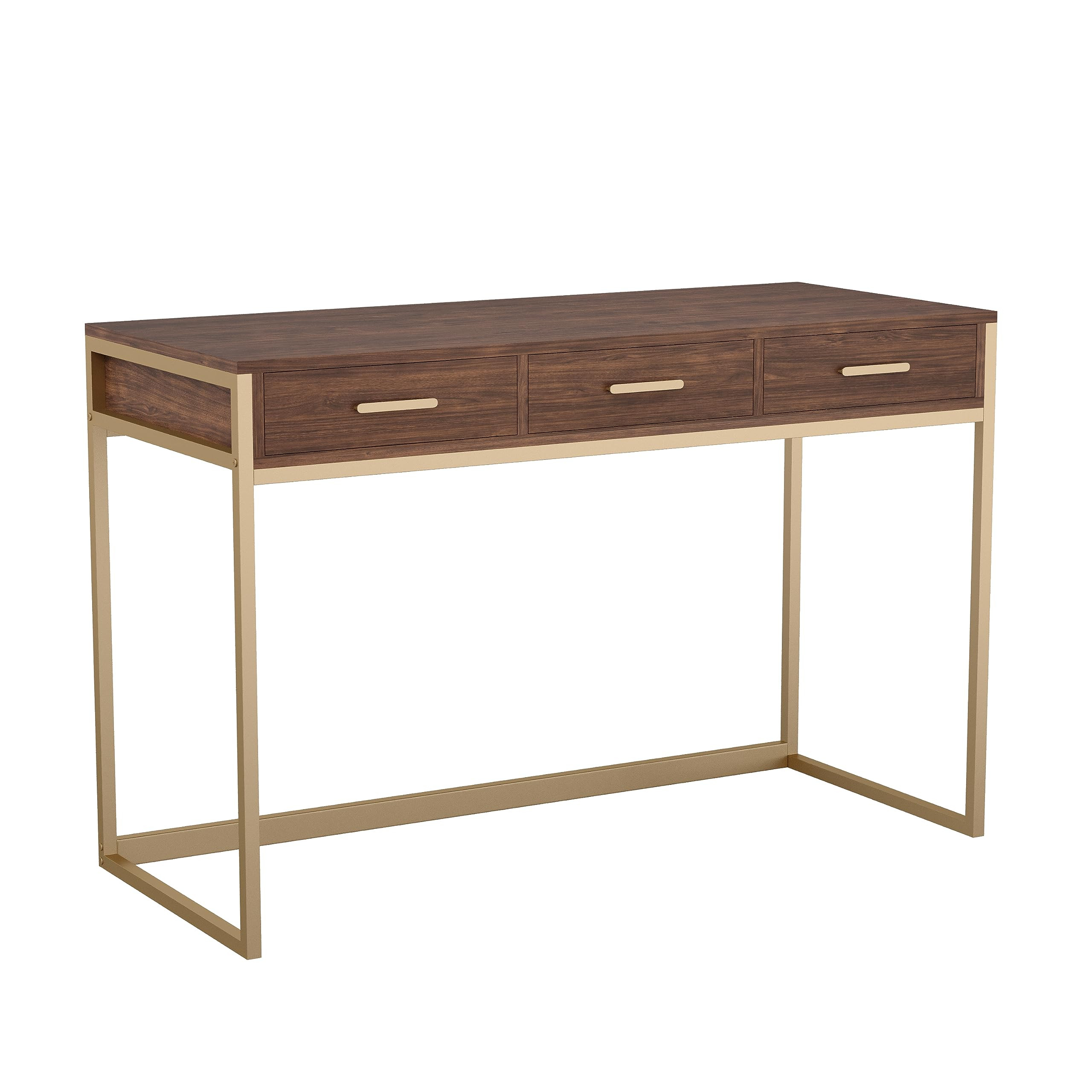Martha Stewart Ollie Home Office Desk with 3 Drawers in Walnut Wood Grain with Polished Brass Har... | Amazon (US)