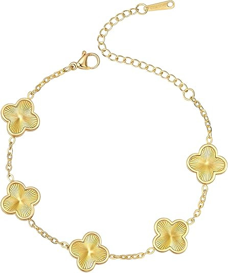 (Sturdy Version) 18K Gold Plated Bracelets for Women Men (Double Sided) Four Leaf Clover Cute Tre... | Amazon (US)