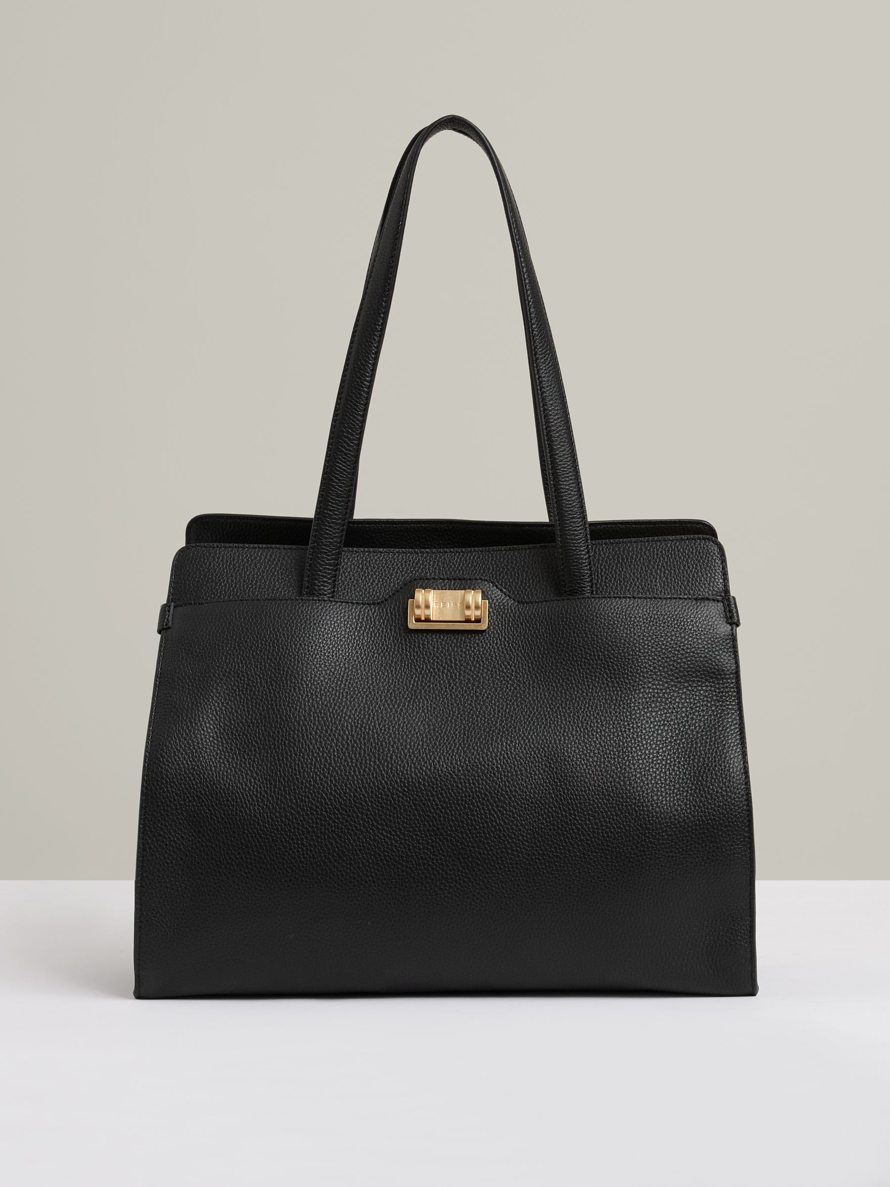 Reiss Grained Leather Tote Bag in Black | REISS | Reiss US