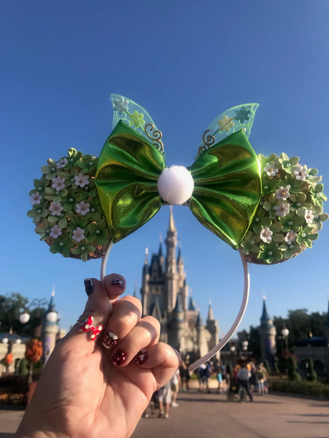 Tinkerbell Ears Green Tink Ears Floral Minnie Ears Peter Pan Ears Tinkerbell Flower Ears Gift for... | Etsy (US)