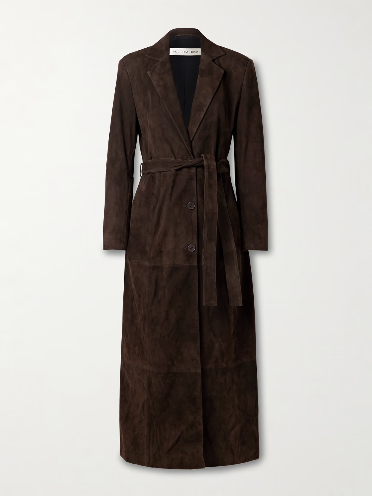 Nour Hammour - Vesper Belted Suede Coat - Dark brown | NET-A-PORTER (UK & EU)