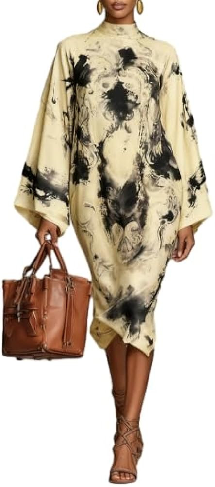 OSCORP Women’s Turtleneck Maxi Dresses Paisley Abstract Ethnic Geometric Prints, Bell Sleeve Lo... | Amazon (US)