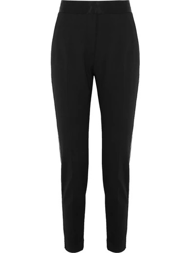 Silk satin-trimmed studded crepe tapered pants | NET-A-PORTER (US)