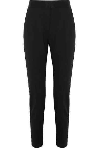 Silk satin-trimmed studded crepe tapered pants | NET-A-PORTER (US)