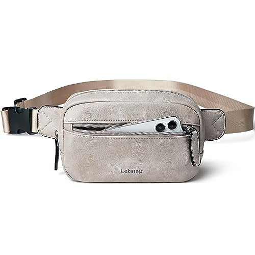 LATMAP 2L Fanny Packs Everywhere Belt Bag Small Fashion Crossbody Waist Pack Faux Leather Waterproof Sling Chest Bag For Women Trendy Grey | Amazon (US)