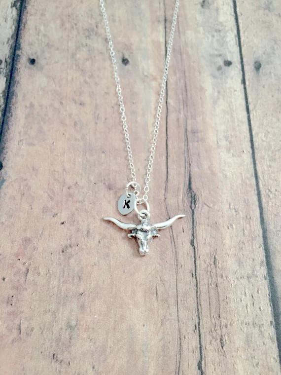 Longhorn steer initial necklace sterling silver  Longhorn | Etsy | Etsy (US)