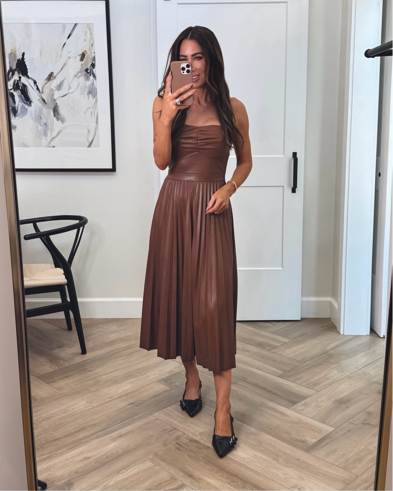 Strapless vegan leather pleated dress sz xs…super chic and fabulous 
Heels are similar to a designer pair and runs tts 
Walmart fall fashion outfit ideas 

#LTKOver40 #LTKFindsUnder50 #LTKSeasonal