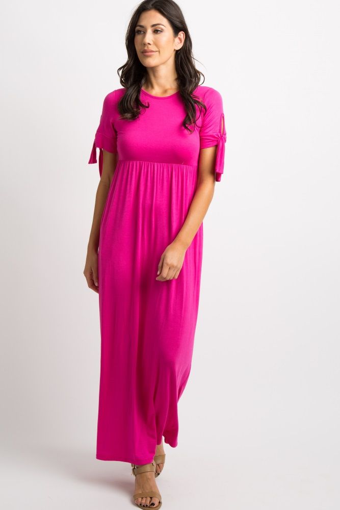 Fuchsia Solid Tie Sleeve Maxi Dress | PinkBlush Maternity