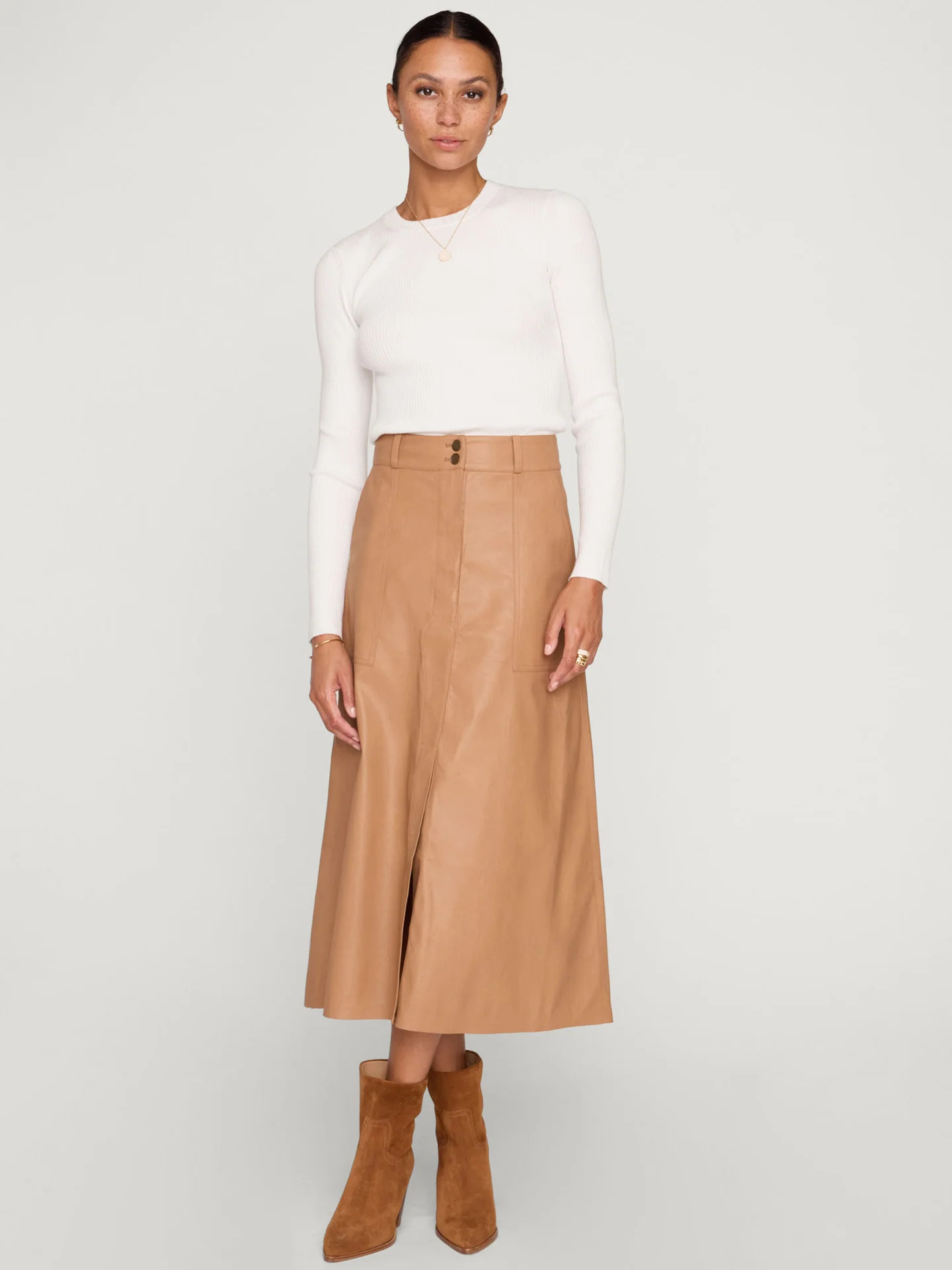 Brochu Walker | Women's Mica Vegan Leather Skirt in Dunes | Brochu Walker