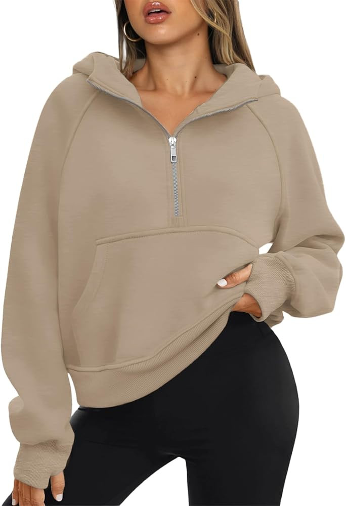 ATHMILE Womens Hoodies Long Sleeve Fleece Quarter Zip Pullover Workout Oversized Sweatshirt Fall ... | Amazon (US)