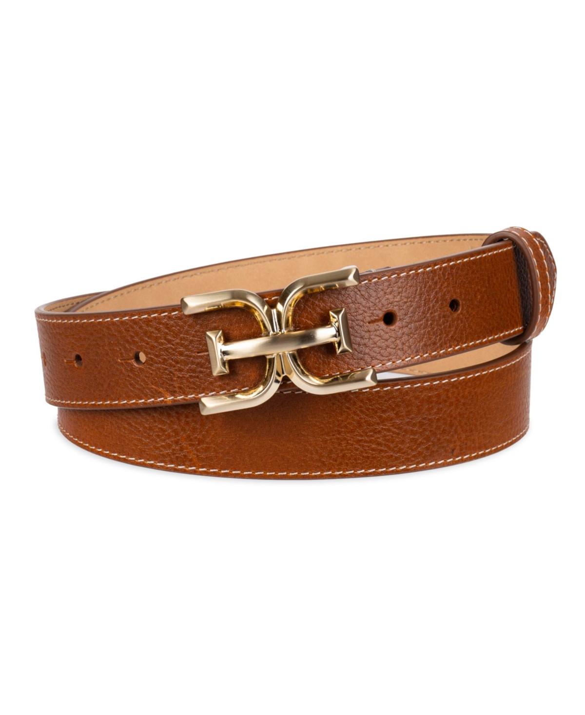 Sam Edelman Women's Slim Double-e Plaque Buckle Belt - Saddle Tan | Macy's