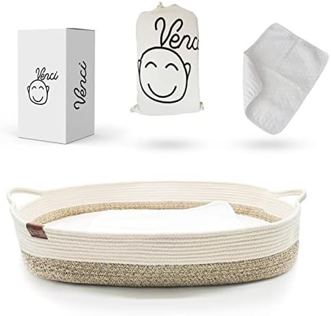 Amazon.com : Smile Venci Organic Cotton Baby Changing Basket - Cream and Beige - 29.5 x 17 x 6-Inch  | Amazon (US)