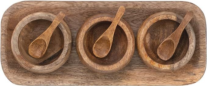 Bloomingville Mango Spice Bowls and 3 Wood Spoons, Set of 7 Tray, Natural, 3 | Amazon (US)