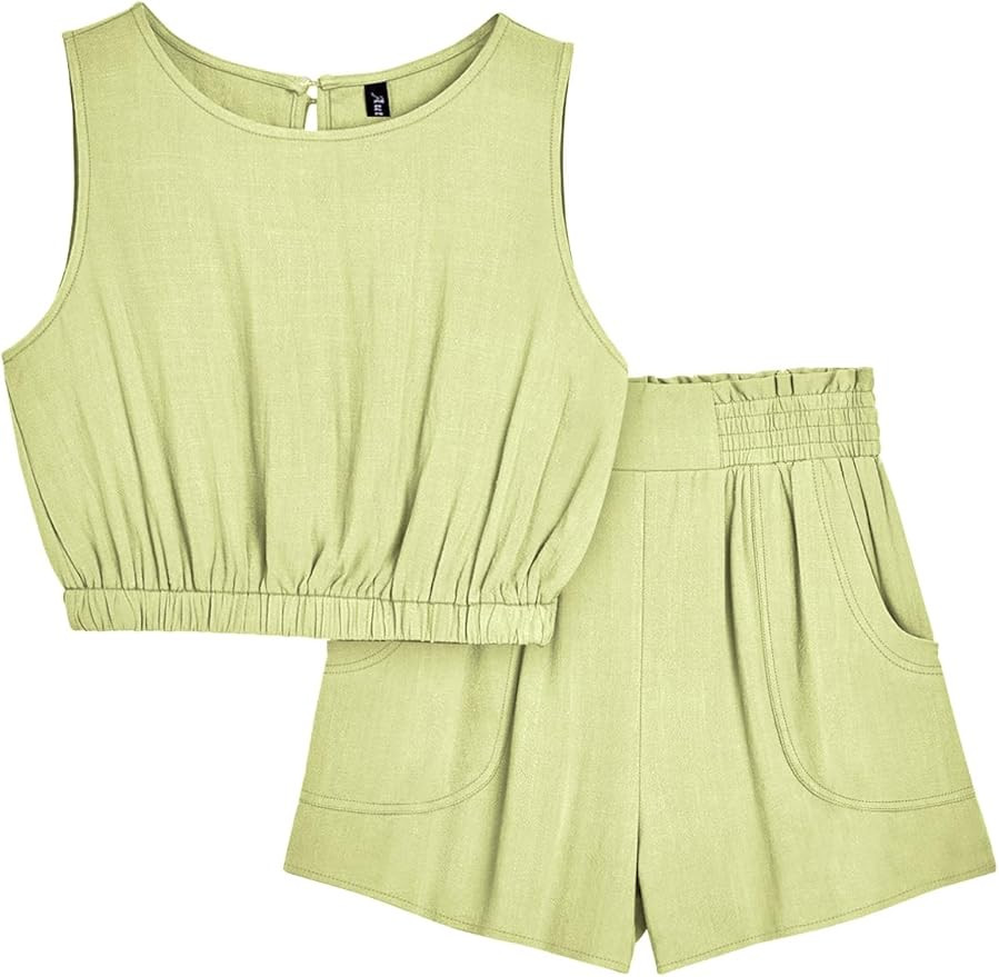 AUTOMET Women’s Summer 2 Piece Outfits Shorts Sets Sleeveless Round Neck Crop Top Tank and High... | Amazon (US)