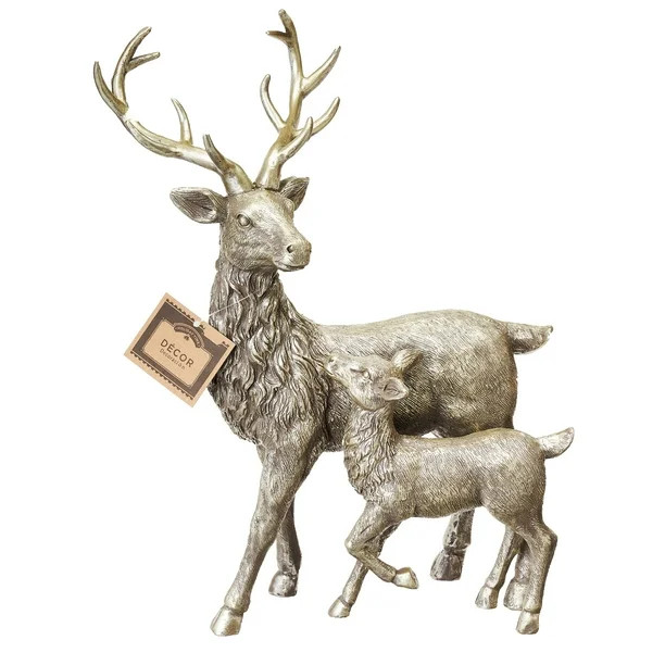 Holiday Time Polyresin Reindeer Family Tabletop Decor, Silver, 15" | Walmart (US)