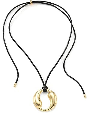 Boho Necklace for Women Large Pendant Necklace Boho Long Choker Leather Gold Necklace Vintage Ear... | Amazon (US)