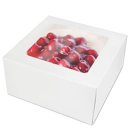 [25 Pack] Pie/Cake Box with Window 8x8x4" - White Cardboard Bakery Packaging for Cupcake, Cookies... | Amazon (US)
