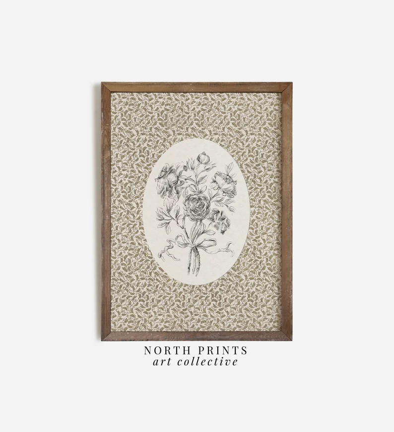 Botanical Nursery PRINTABLE Art, Floral Cottage Nursery Art, Girls Room Decor Rose Sketch Digital... | Etsy (US)