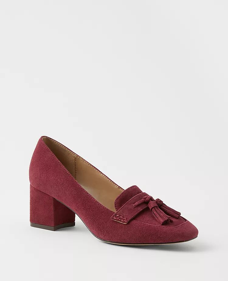 Tasseled Suede Block Heel Pumps | Ann Taylor (US)