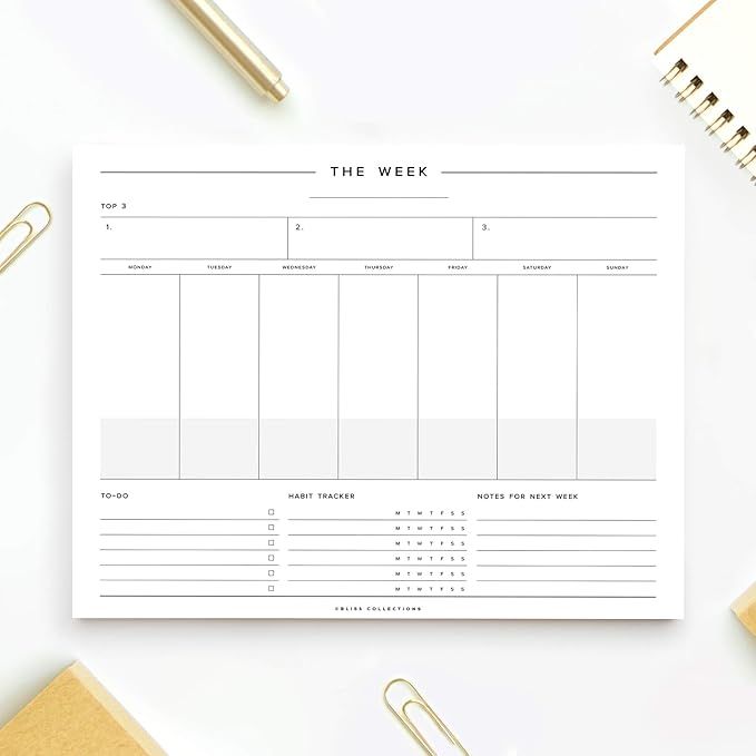 Bliss Collections Minimalist Weekly Planner Tear Off Pad, 50 Undated Sheets, Desk Notepad, Daily ... | Amazon (US)