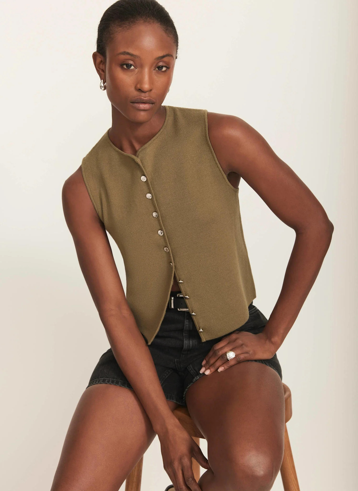 Khaki Knitted Waistcoat | Mint Velvet