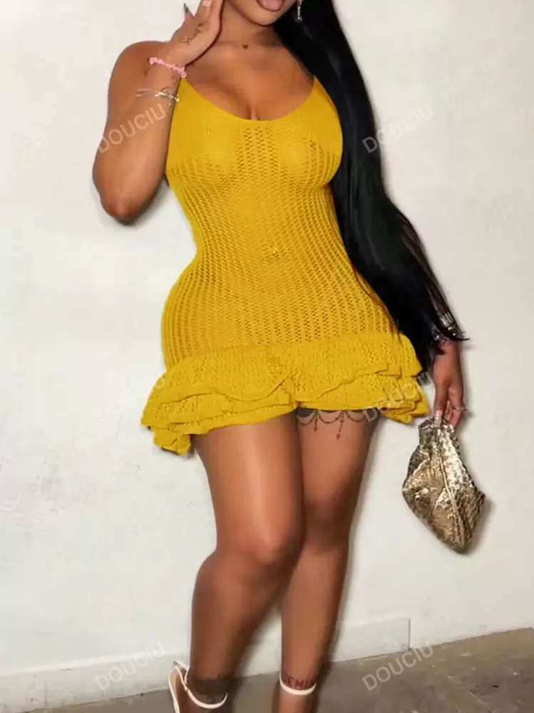 Ladies' Multi-layer Ruffle Hem Sleeveless Sweater Dress With Straps | SHEIN