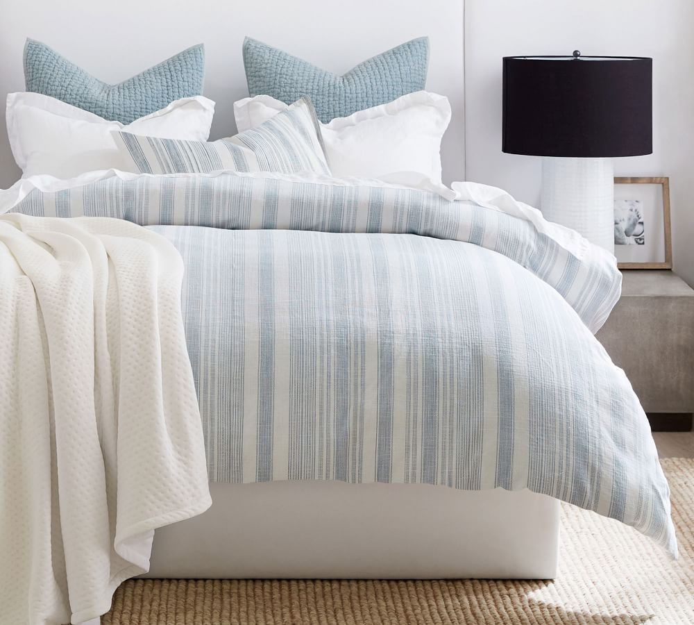 Blue Hawthorn Striped Duvet Cover, Full/Queen | Pottery Barn (US)