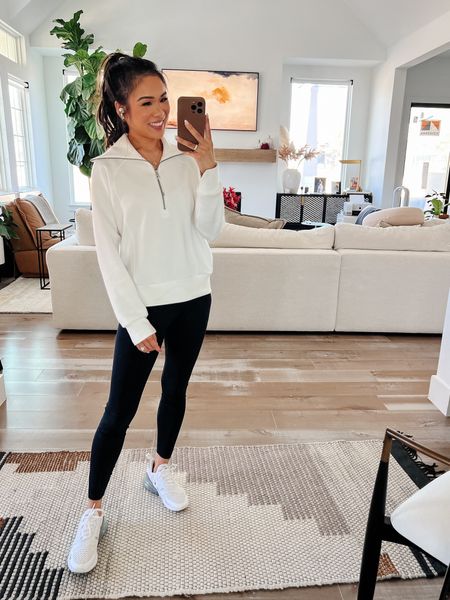 Sporty fall outfit for today with my favorite leggings that are form-fitting and so comfy paired with this white half-zip that is buttery soft. Wearing size XS in both and they fit TTS! Use code HKCUNGXSPANX for 10% off the half-zip 

#LTKfitness #LTKsalealert #LTKstyletip
