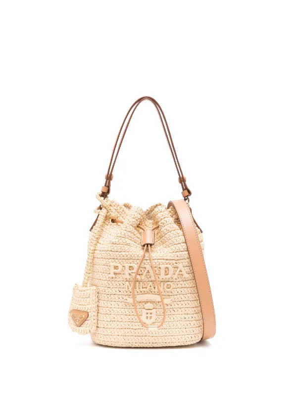 Prada logo-embossed Raffia Bucket Bag - Farfetch | Farfetch Global