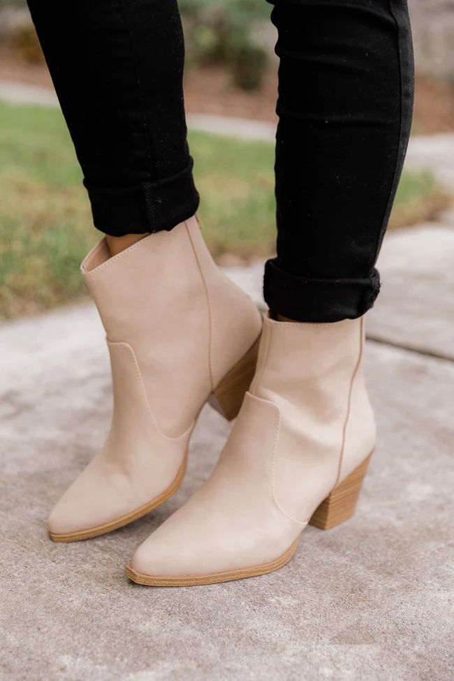 Jordyn Beige Pointed Booties | The Pink Lily Boutique