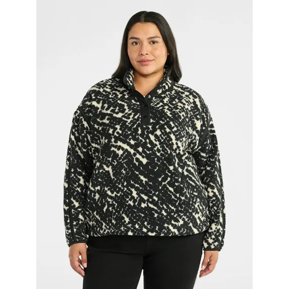 Terra & Sky Women's Plus Size Faux Shearling Quarter Snap Pullover, Sizes 0X-4X | Walmart (US)