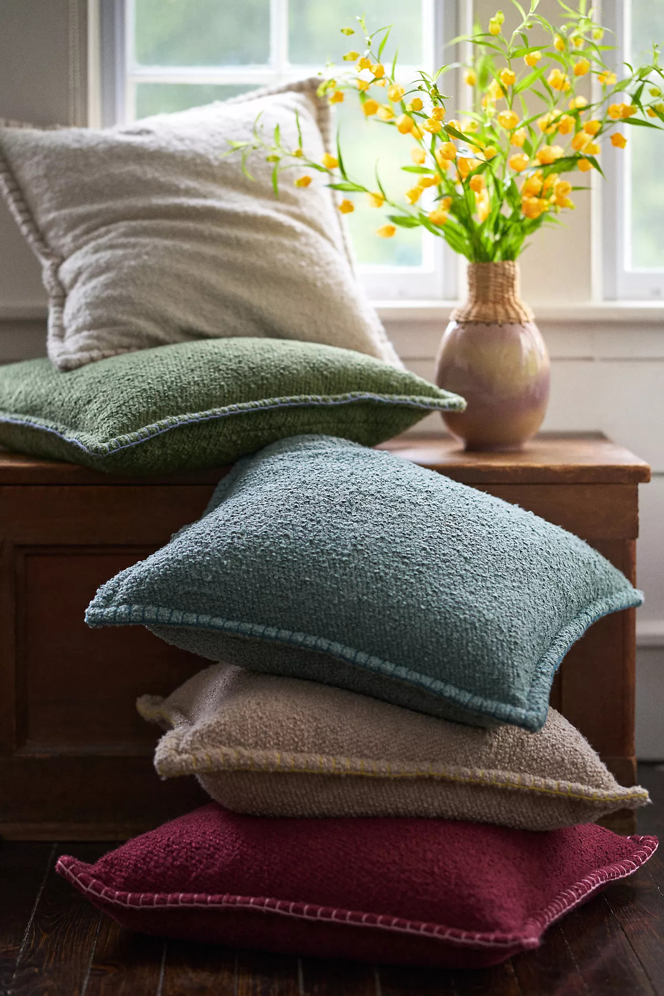 Curtis Bouclé Blanket-Stitch Pillow | Anthropologie (US)