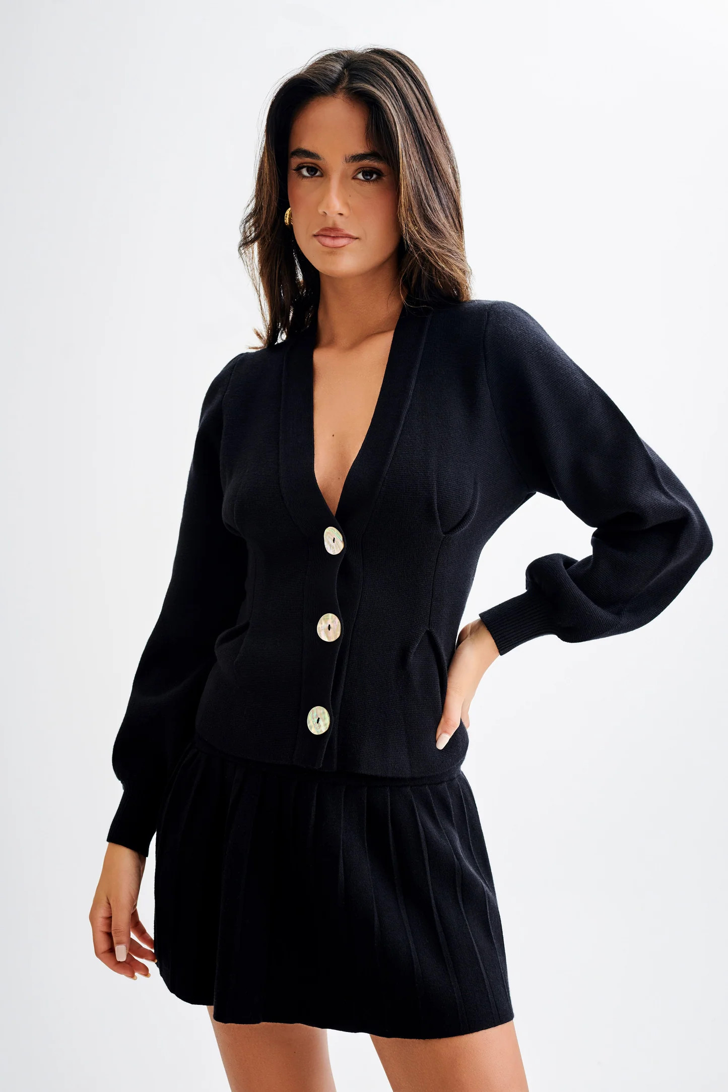 Beverly Knit Cinched Cardigan - Black | MESHKI US