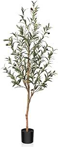 Artificial Olive Tree, 4FT Tall Fake Silk Plants with Natural Wood Trunk Faux Potted Tree for Hom... | Amazon (US)