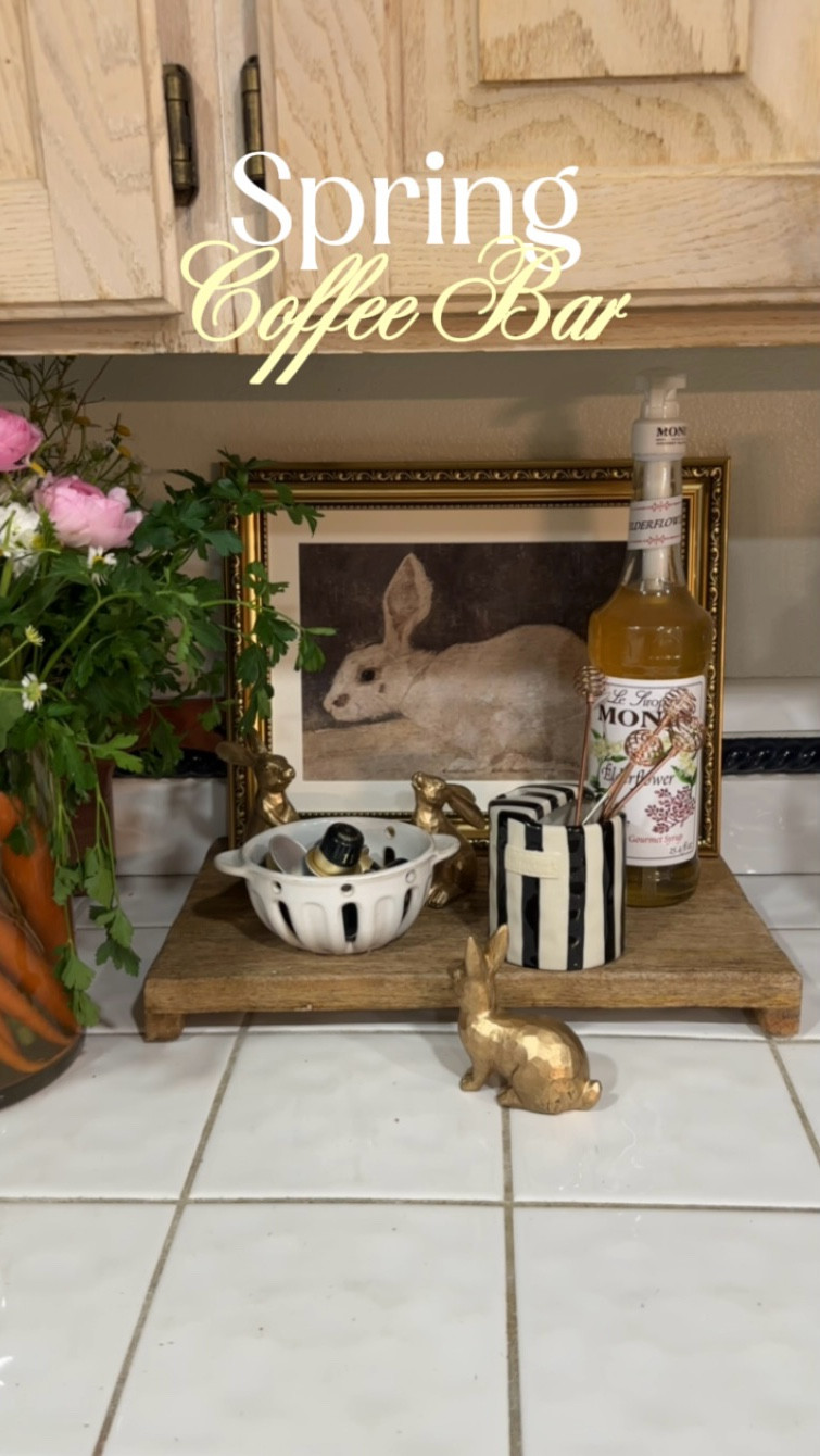 Spring coffee bar ideas ☕️ Easter decor, neutral kitchen styling, coffee station setup, espresso bar accessories, bunny decor, hosting essentials, cozy home aesthetic, soft girl home decor, seasonal kitchen refresh 

#LTKHome #LTKmorningroutine #LTKSeasonal