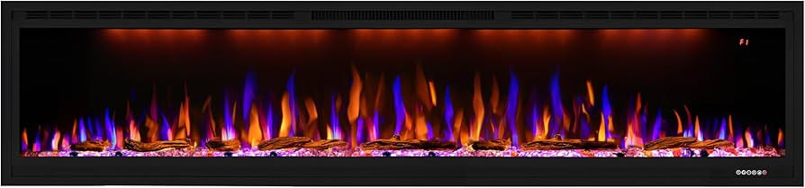 Electric Fireplace 74 inch, Recessed Wall Mounted Fireplace Heater, Logs & Crystal, Multicolor Fl... | Amazon (US)