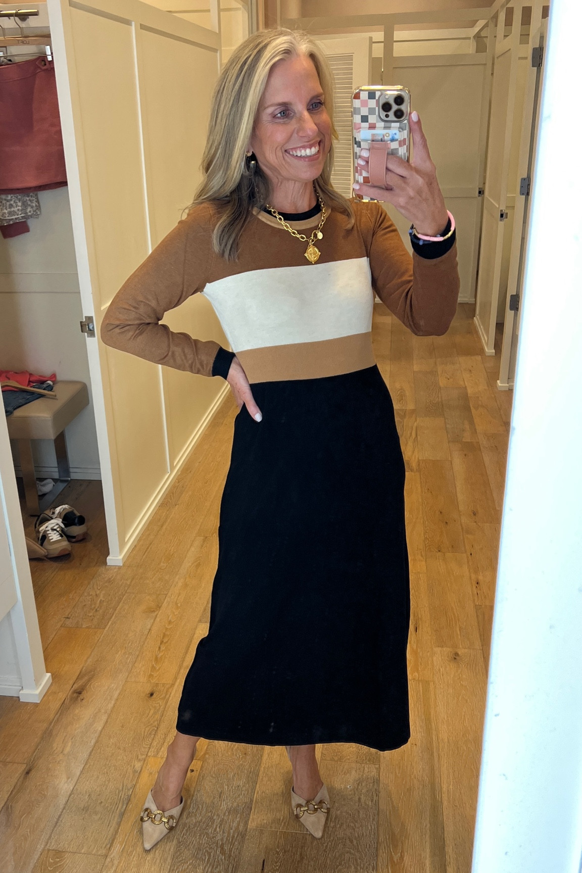 One of the cutest (and MOST COMFORTABLE) sweater dresses ever 

Wearing XS petite. Would get small petite 

#LTKWorkwear #LTKFindsUnder100 #LTKOver40