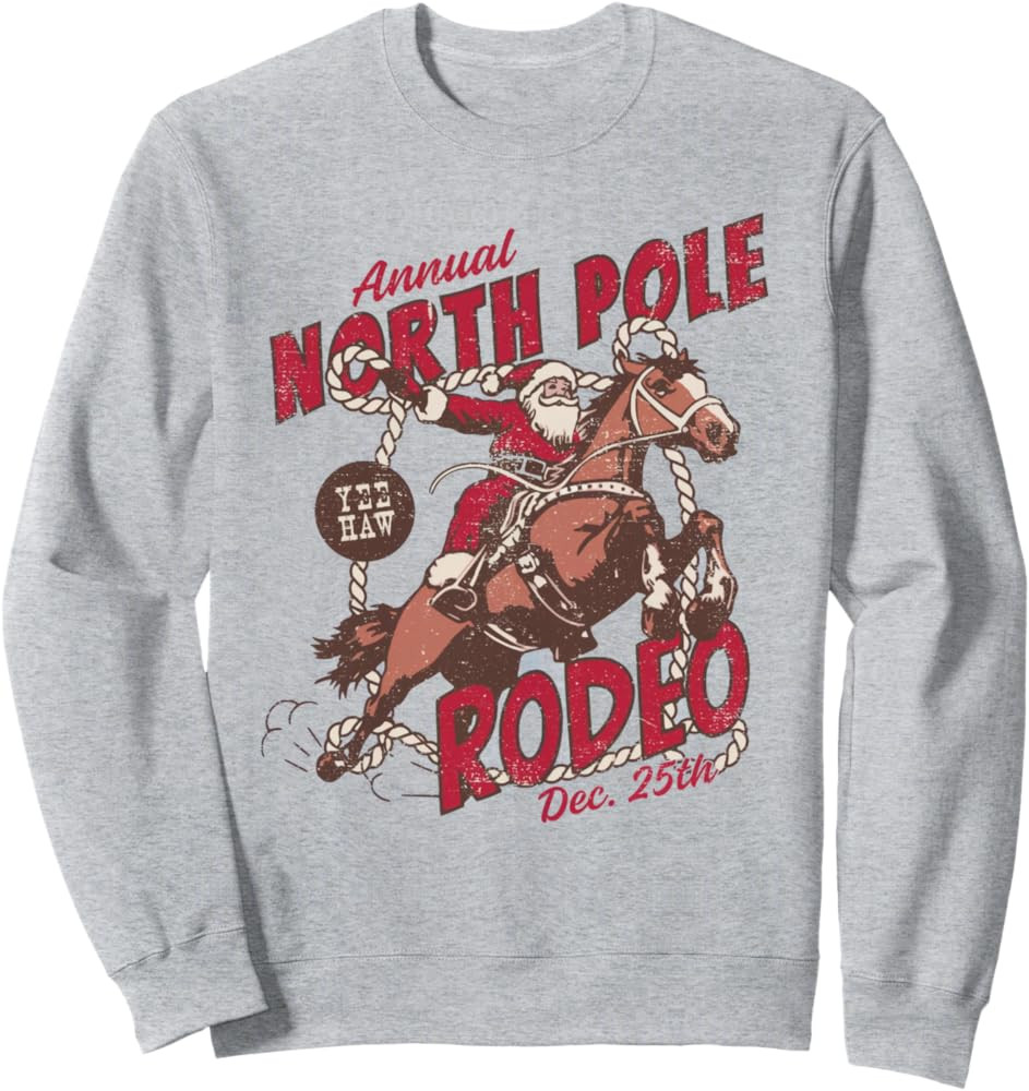 Vintage North Pole Rodeo Cowboy Santa Country Christmas Sweatshirt | Amazon (US)