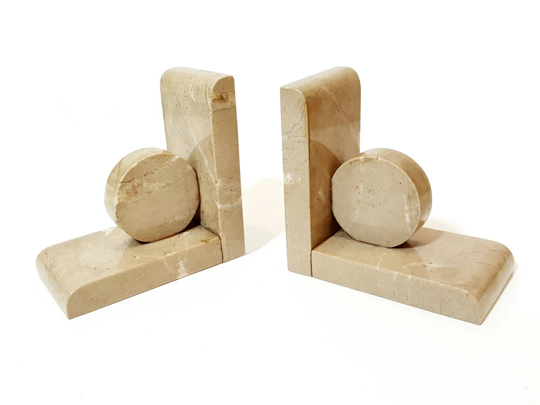 Vintage Art Deco Style Beige Marble Bookshelf Bookends Pair - Etsy | Etsy (US)