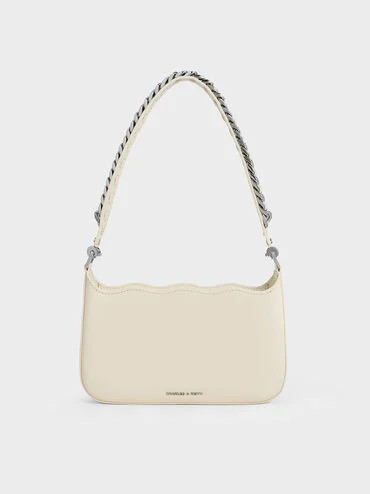 Wavy Braided Chain-Link Shoulder Bag
 - Chalk | Charles & Keith US