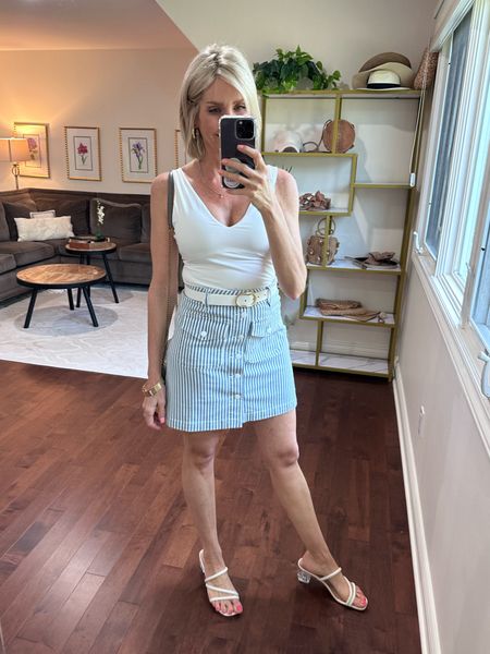 My skirt is so versatile… wear it with a low V tank, a boat next sweater or a simple white tee. It’s on S A L E and fits true to size.

Over 40, stripe skirt, summer outfit, mom outfit, mom style 

#LTKSaleAlert #LTKStyleTip #LTKOver40