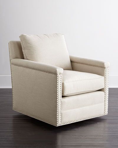 Avis St. Clair Linen-Texture Swivel Chair | Horchow