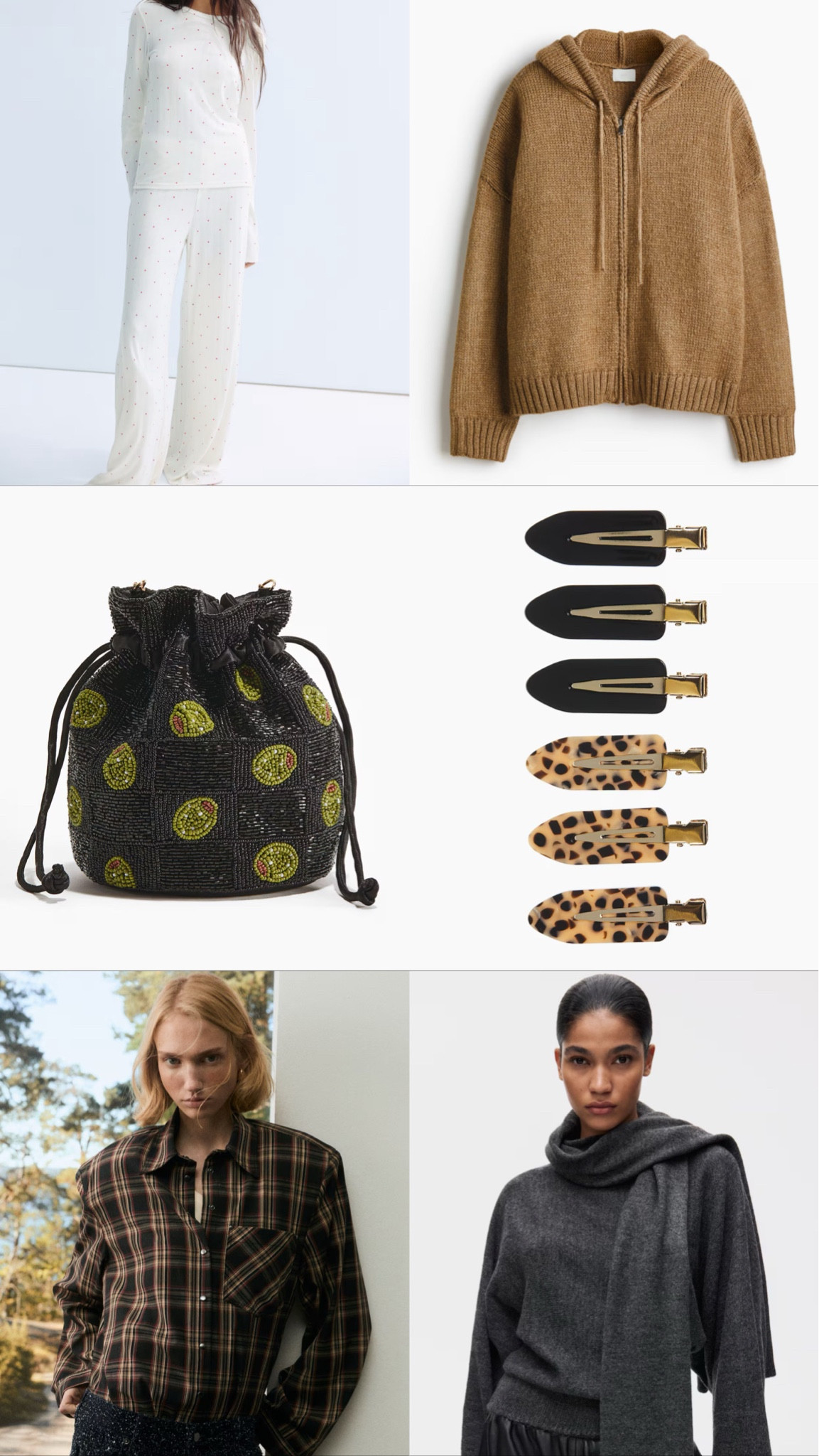 H&M. H&M new in. New in. Bag. Clutch bag. Clips. Hair clips. Hair accessories. Pjs. Pyjamas. Loungewear. Knitted jacket. Zip up jacket. Hoodie. Shirt. Shoulder pad shirt. Blouse. Knitwear. Knitted jumper  

#LTKautumn #LTKuk #LTKstyletip