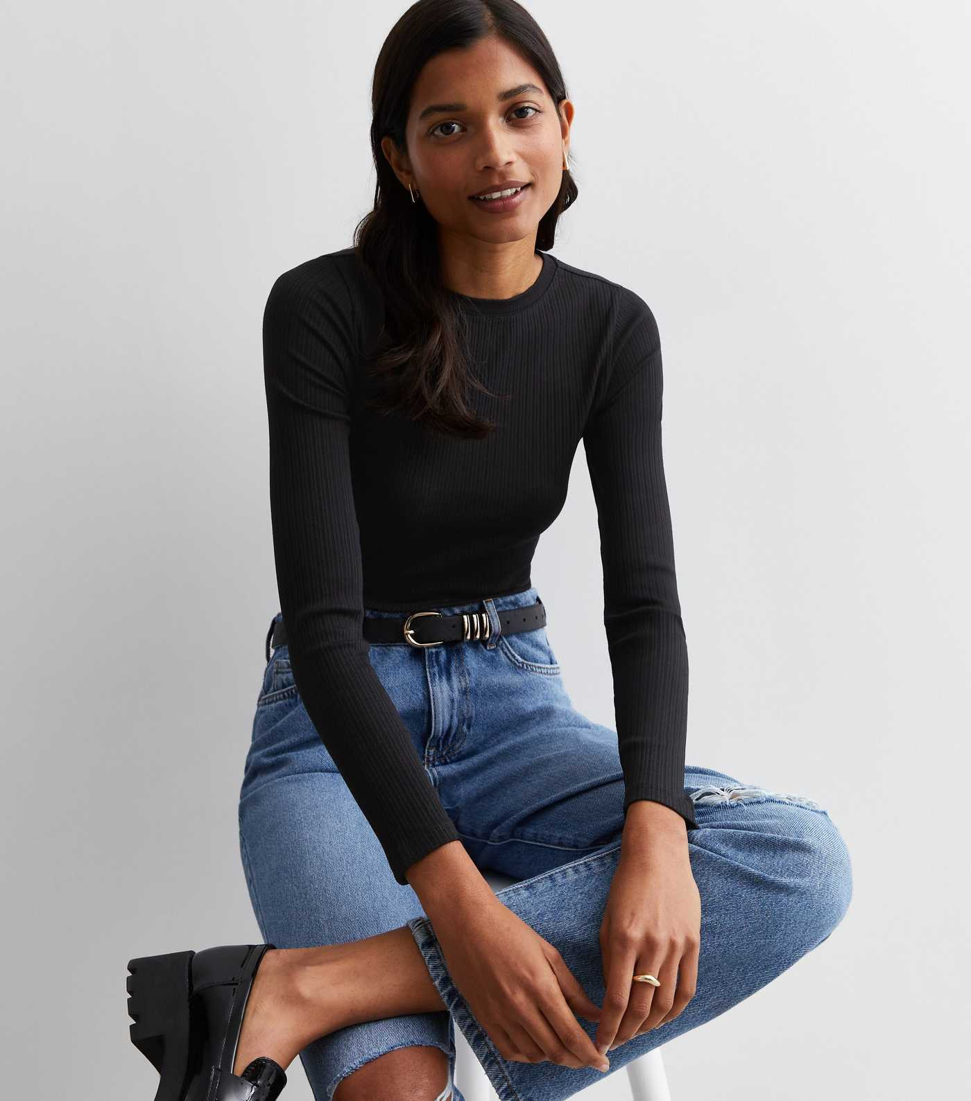 Black Ribbed Crew Neck Bodysuit | New Look | New Look (UK)