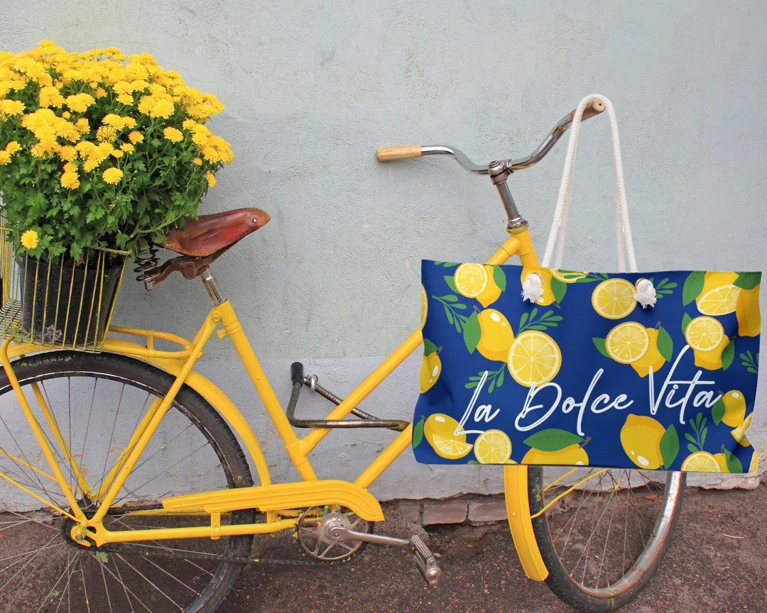 La Dolce Vita Lemon Pattern Tote Bag | Italian Theme Weekender Bag | Travel Gift | Large Beach Ba... | Etsy (US)