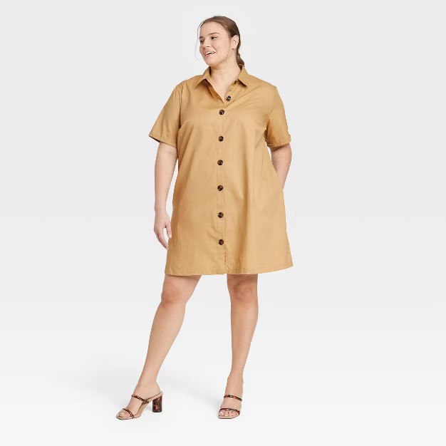 Women's Short Sleeve Button-Down Trapeze Dress - Who What Wear™ | Target