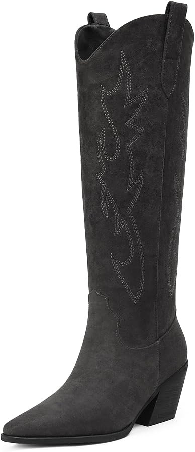 iiimmu Cowgirl Boots Women Knee High Boots Pointed Toe and Block Heel Cowboy Suede and Faux Leath... | Amazon (US)