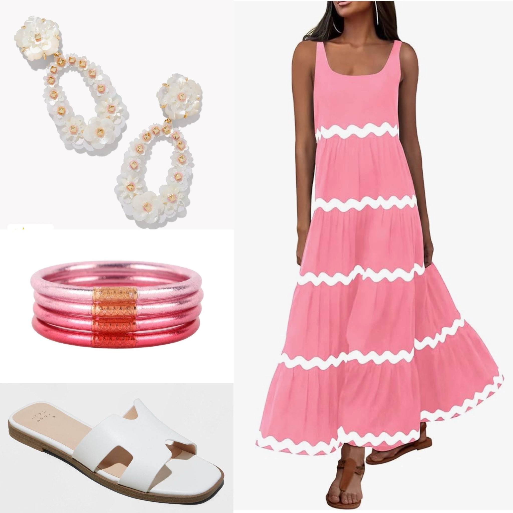 Easter outfit idea 
Pink ric rac sleeveless maxi dress
Amazon finds
Kendra Scott statement earrings
White
Carousel Budhagirl bangles
Target sandals
Spring


#LTKshoecrush #LTKstyletip #LTKfindsunder50